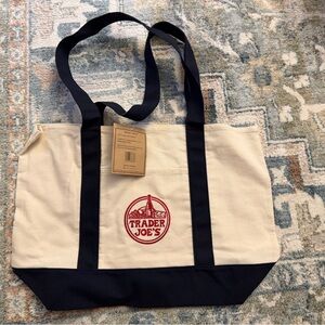 Trader Joes Tote Bag Blue Canvas Large 20” x 15” New